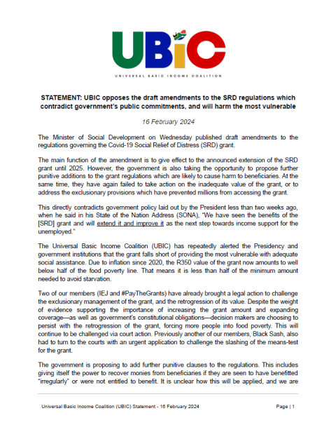 UBIC joint statement | Draft amendments to the SRD regulations opposed