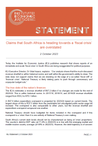 IEJ statement - Claims that South Africa is heading towards a fiscal crisis are overstated - 2 October 2023 - cover