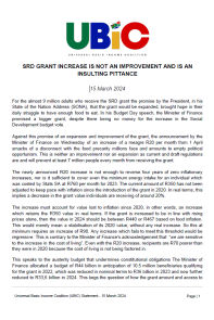 UBIC Statement | R20 SRD grant increase is not an improvement and is an insulting pittance.